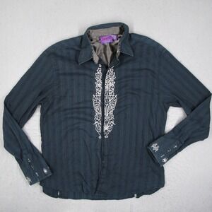 Jimi Hendrix Experience Rock & Roll Religion Navy Embroidered Shirt Mens XXL